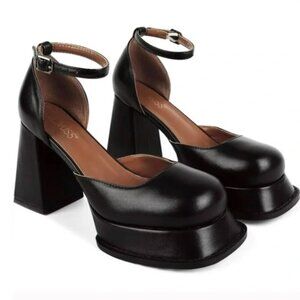 Platform Chunky Heels Platform Chunky Pumps Ankle Strap Pumps, Size 7.5